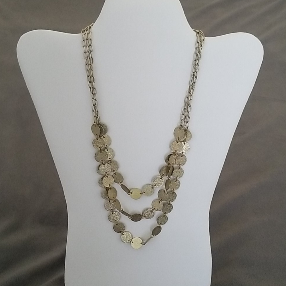Three Strand Textured Gold Circle Necklace